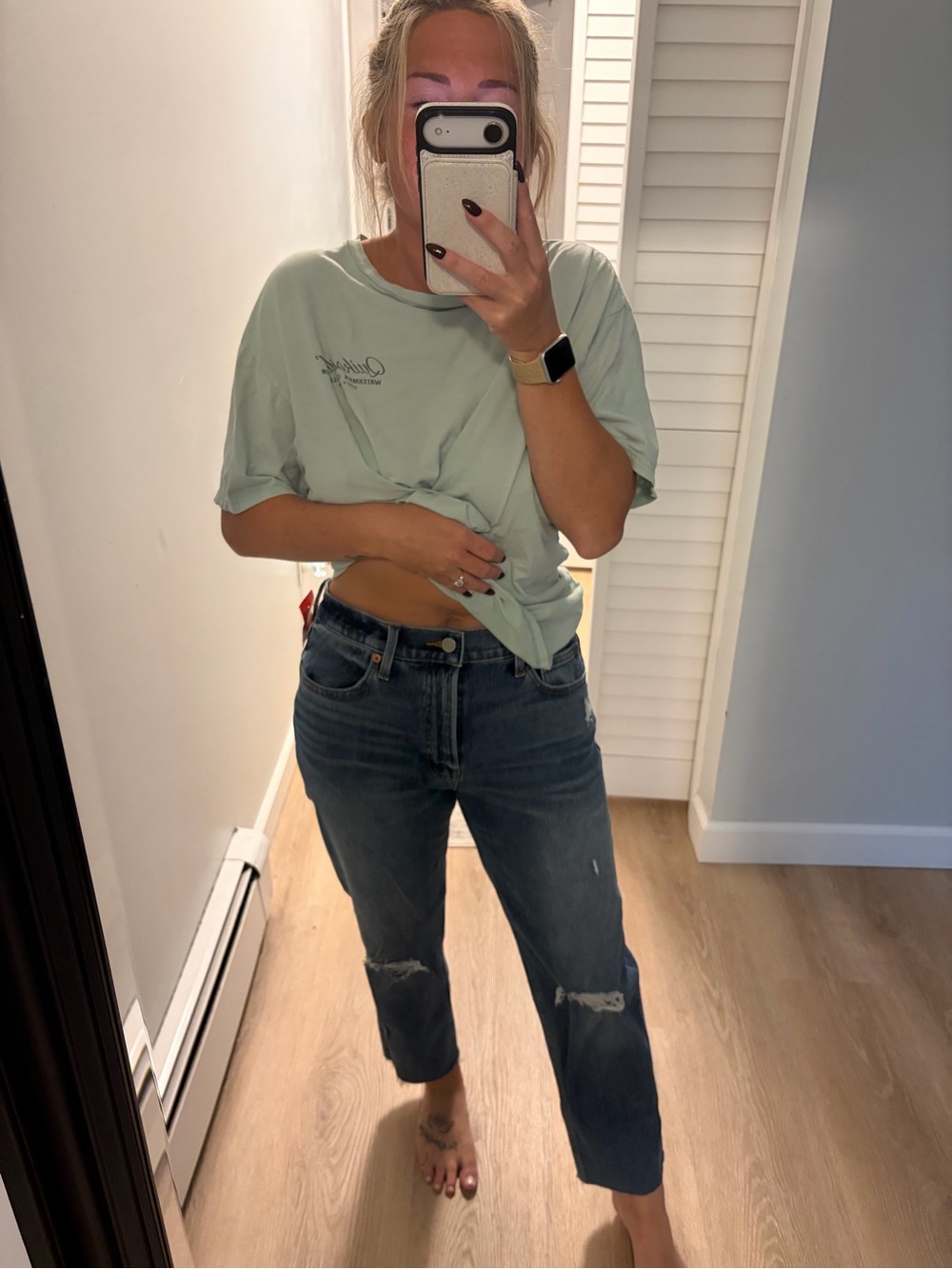 Lucky Brand Distressed Boyfriend Jeans in Dark Blue